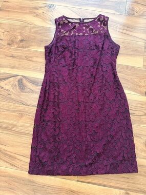 Ralph Lauren Sleeveless Floral Lace Midi Dress in Plum 8 petite